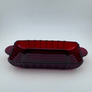 Vintage Anchor Hocking Royal Ruby Ribbed Relish Dish, Goth/Dark Academia Decor